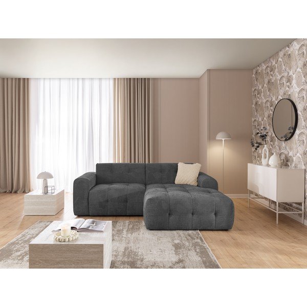 Tamsiai pilkos spalvos kampinė sofa (su dešiniuoju kampu/su gultu) Melva – Ropez-image-2