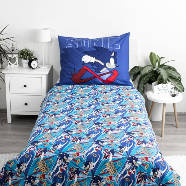 Mėlynos spalvos iš medvilnės viengulė vaikiška patalynė 140x200 cm Sonic "Let´s go" – Jerry Fabrics-image-2