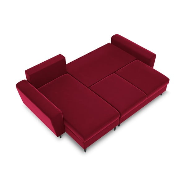 Raudonos spalvos iš velveto sulankstoma/su sandėliavimo vieta kampinė sofa Kyoto – Cosmopolitan Design-image-1