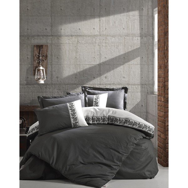 Cotton Box Rosinda pilka medvilninė patalynė su paklode, 200 x 220 cm-image-1