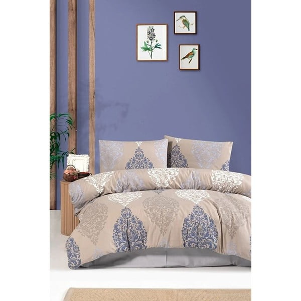 Dvigulė/itin ilga patalynė mėlynos spalvos/smėlio spalvos iš medvilnės su paklode 200x220 cm – Mila Home