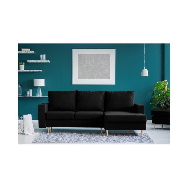 Juoda kampinė sofa-lova su šezlongu dešinėje pusėje Mazzini Sofos Iris-image-2