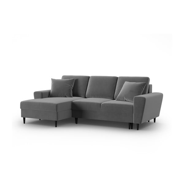 Šviesiai pilkos spalvos iš velveto sulankstoma/su sandėliavimo vieta kampinė sofa (su kairiuoju kampu/su gultu) Kyoto – Cosmopolitan Design-image-4