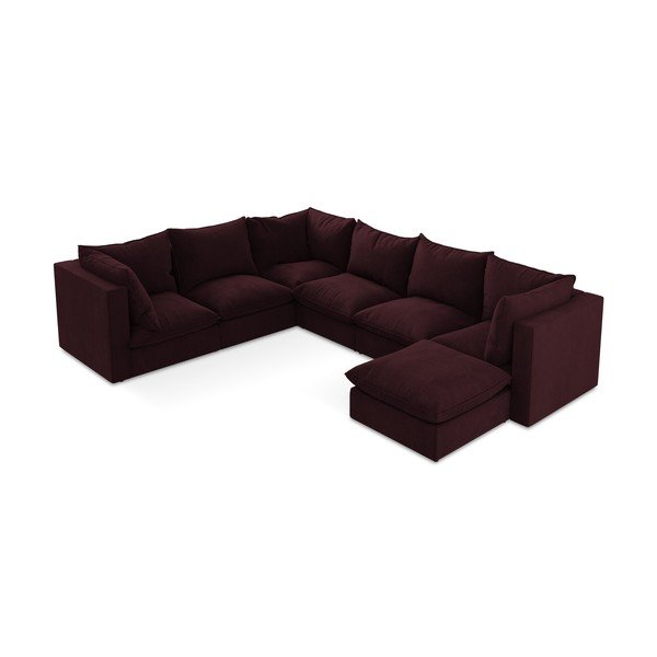 Bordo spalvos kampinė sofa (su kairiuoju kampu/„U“ formos) Manao – Makamii-image-3