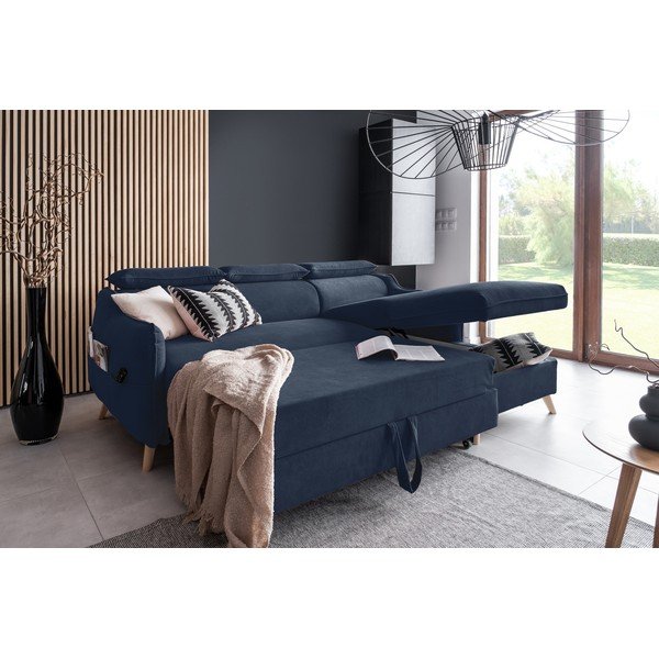 Sulankstoma kampinė sofa iš velveto tamsiai mėlynos spalvos (su dešiniuoju kampu) Sweet Harmony – Miuform-image-4