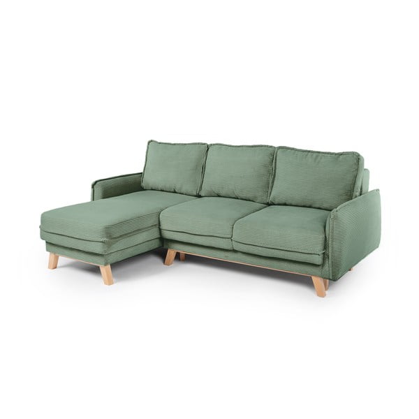 Iš kordinio velveto sulankstoma kampinė sofa šviesiai žalios spalvos (kintama) Tori – Bonami Selection-image-2