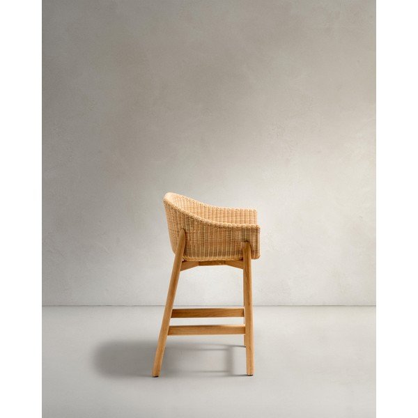 Natūralios spalvos paminkštinto audinio/rotangas sodo baro taburetė Galea – Kave Home-image-4