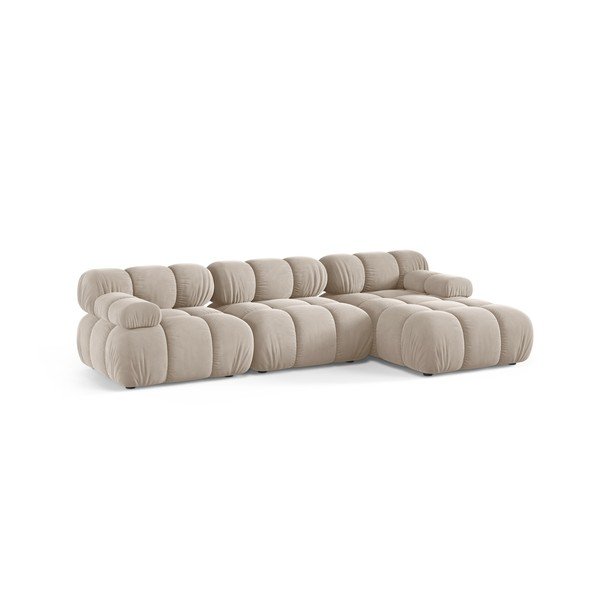 Kreminės spalvos modulinė kampinė sofa iš velveto (su dešiniuoju kampu/su gultu) – Micadoni -image-2