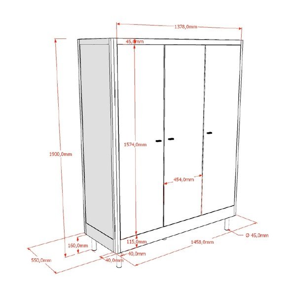 Baltos spalvos iš buko masyvo vaikiška spinta 146x190x55 cm Forrest – Vipack-image-2