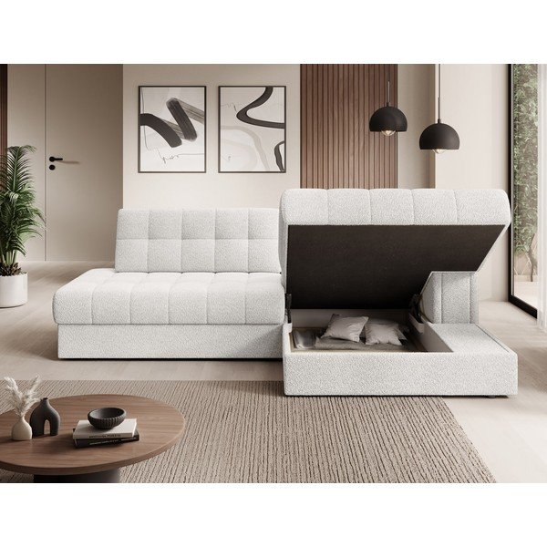 Kreminės spalvos iš boucle sulankstoma kampinė sofa (su dešiniuoju kampu/su gultu) Blezalt – ELTAP-image-4