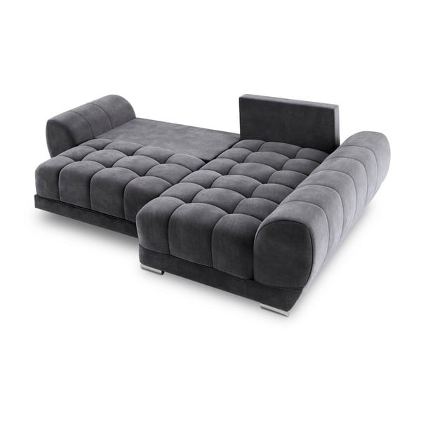 Tamsiai pilka kampinė sofa-lova su aksomo apmušalais Windsor & Co Sofas Nuage, dešinysis kampas-image-4