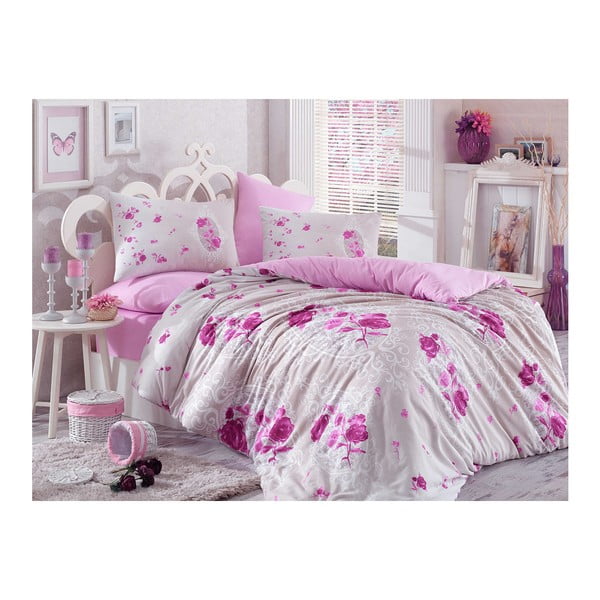 Medvilninė patalynė su paklode dvivietei lovai "Matilde Purple", 200 x 220 cm