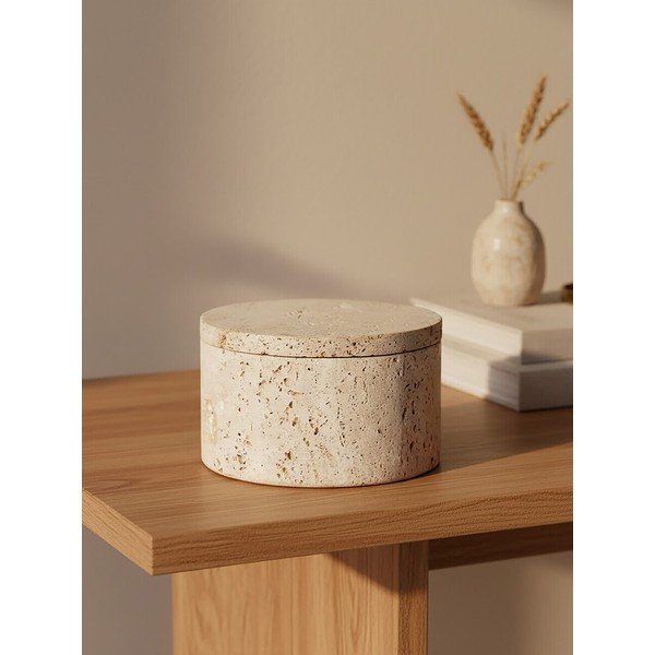 Dekoratyvinė natūralios spalvos iš akmens daiktadėžė ø 14x8 cm Tibor – Premier Housewares-image-1