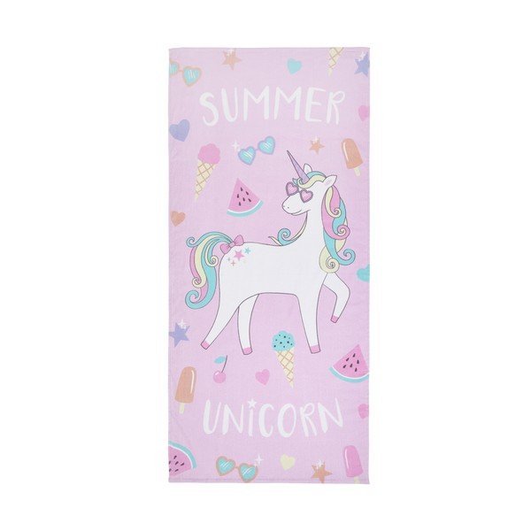 Rožinės spalvos/violetinės spalvos iš medvilnės paplūdimio rankšluostis 76x160 cm Summer Unicorn – Catherine Lansfield
