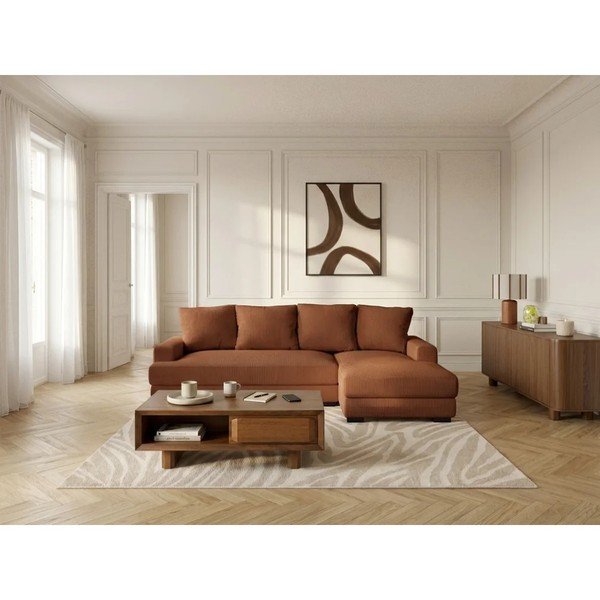 Oranžinės spalvos sulankstoma/su sandėliavimo vieta kampinė sofa iš kordinio velveto (su dešiniuoju kampu/su gultu) Campi – Bobochic Paris-image-2