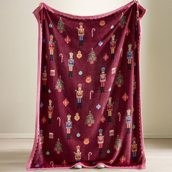 Bordo spalvos/rožinės spalvos antklodė ir pledas su Kalėdų motyvu 170x130 cm Christmas Nutcracker – Catherine Lansfield-image-2