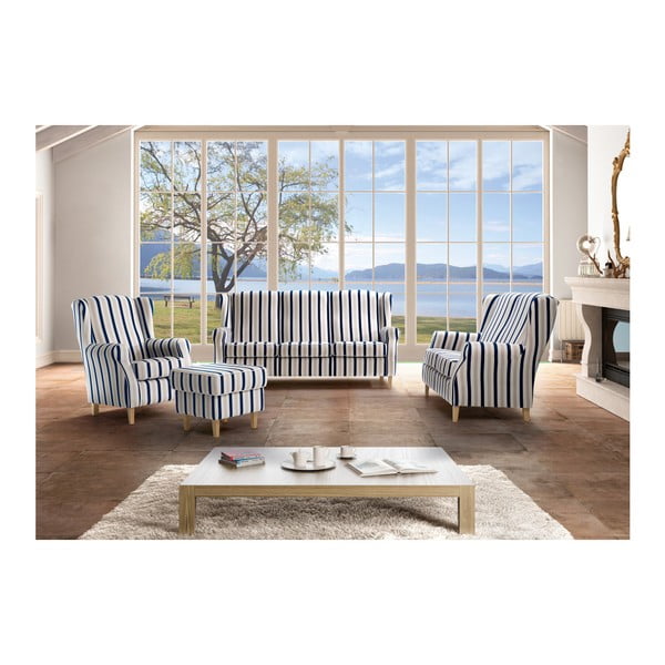 Mėlynos ir baltos spalvos dryžuota sofa Max Winzer Lorris, 139 cm-image-3