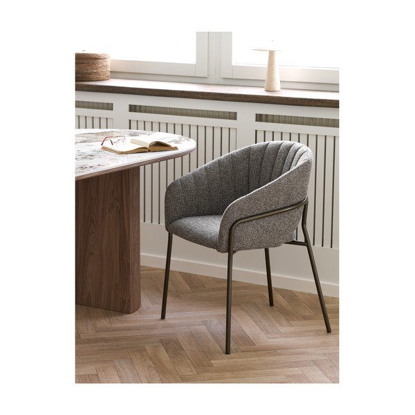 Pilkos spalvos iš plieno valgomojo kėdė su porankiais Costa – House Nordic-image-1