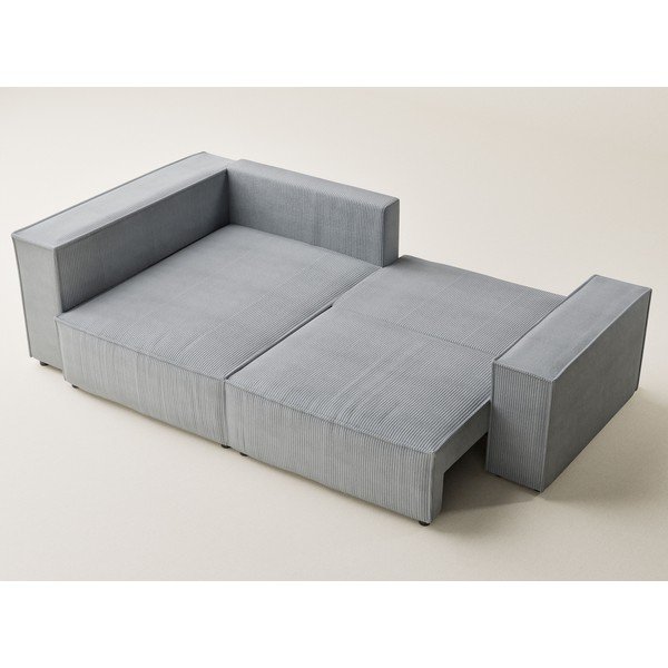 Pilkos spalvos sulankstoma/su sandėliavimo vieta kampinė sofa iš kordinio velveto (su kairiuoju kampu/„L“ formos) Tonga – Maison de Rêve-image-3