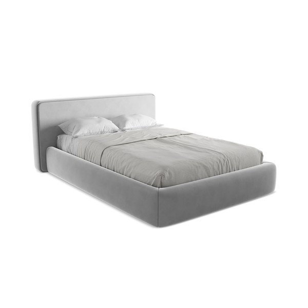 Pilkos spalvos dvigulė lova audiniu dengta su sandėliavimo vieta su lovos grotelėmis 140x200 cm Kiana – Makamii-image-2