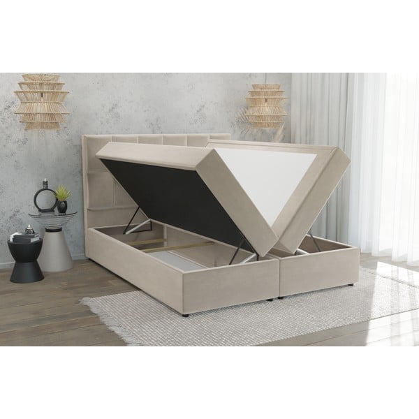 Spyruoklinė lova smėlio spalvos su sandėliavimo vieta 200x200 cm Flip – Ropez-image-3