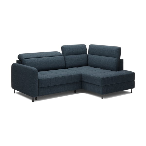 Mėlynos spalvos iš velveto sulankstoma/su sandėliavimo vieta kampinė sofa (su dešiniuoju kampu/„L“ formos) Barea – ELTAP-image-2