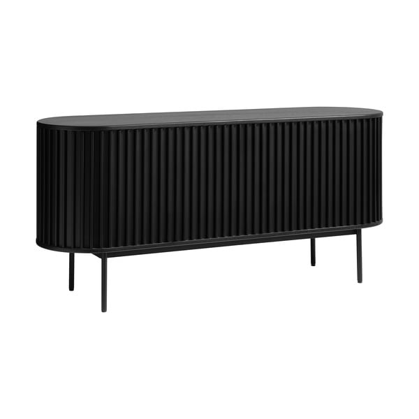 Žema šoninė spintelė juodos spalvos iš ąžuolo su stumdomomis durimis 73x160 cm Siena – Unique Furniture-image-2