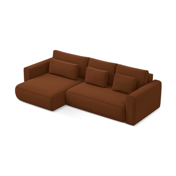 Terakotos spalvos iš velveto sulankstoma/su sandėliavimo vieta kampinė sofa (su kairiuoju kampu/su gultu) Kapua – Makamii-image-4