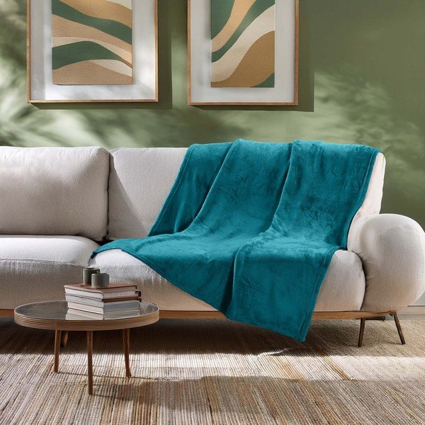 Mėlynos spalvos iš mikroflanelės antklodė ir pledas 125x150 cm Flanou – douceur d'intérieur-image-2