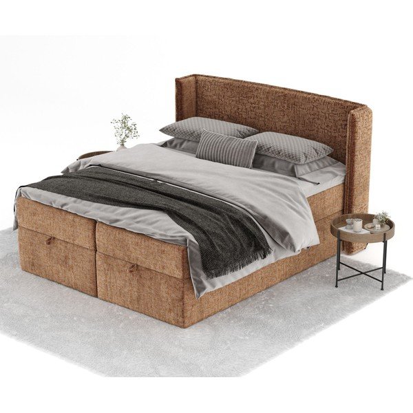 Spyruoklinė lova oranžinės spalvos su sandėliavimo vieta 200x200 cm Passion – Maison de Rêve-image-2