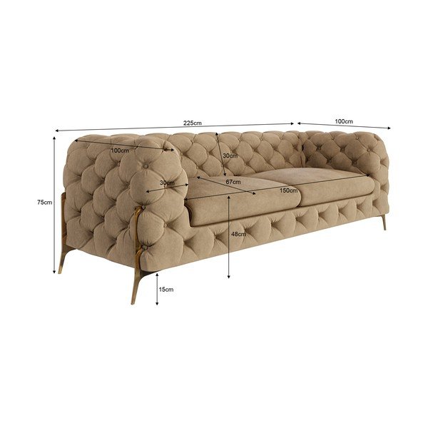 Šviesiai rudos spalvos iš velveto sofa 225 cm Chelsea Bis – Ropez-image-3