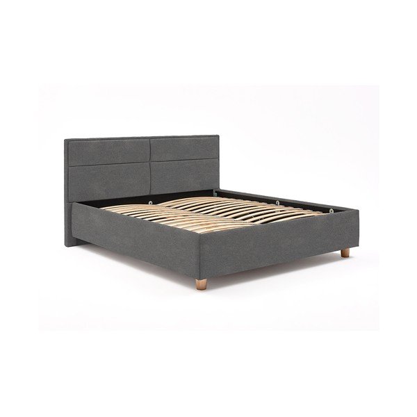 Šviesiai pilka dvigulė lova su grotelėmis ir patalynės dėže ProSpánek Grace, 160 x 200 cm-image-2