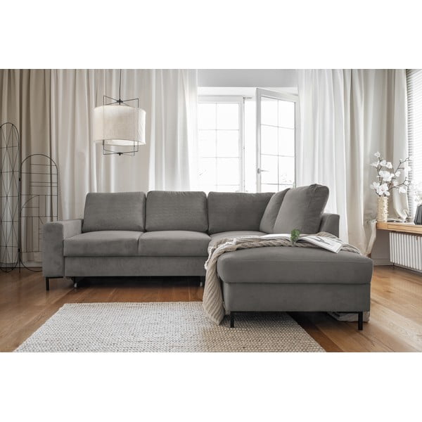 Iš kordinio velveto sulankstoma kampinė sofa pilkos spalvos (su dešiniuoju kampu) Lofty Lilly – Miuform-image-4