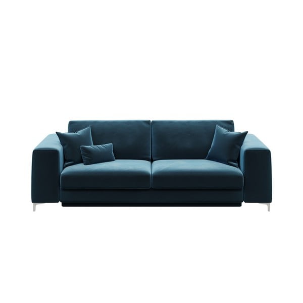 Tamsiai mėlyna aksominė sofa-lova Devichy Rothe, 256 cm