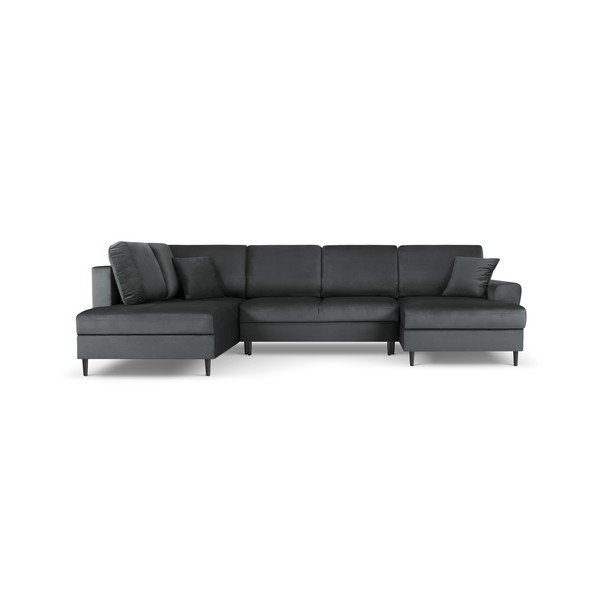 Tamsiai pilkos spalvos iš velveto sulankstoma/su sandėliavimo vieta kampinė sofa (su kairiuoju kampu/„U“ formos) Kyoto – Cosmopolitan Design
