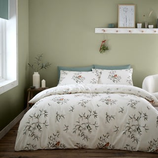 Iš flanelės viengulė patalynė kreminės spalvos 135x200 cm Mistletoe Robins – Catherine Lansfield