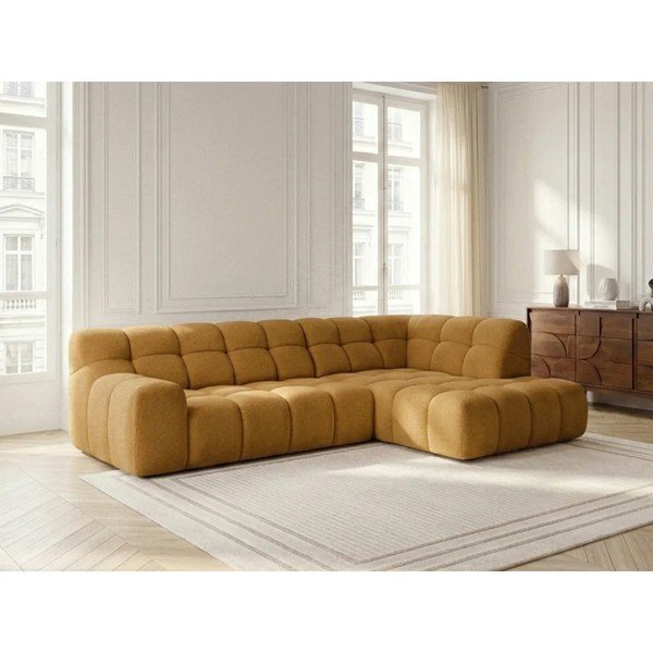 Geltonos spalvos sulankstoma/ar elektrisko sēdekļa regulēšanu kampinė sofa (su dešiniuoju kampu/„L“ formos) Andre – Bobochic Paris-image-1