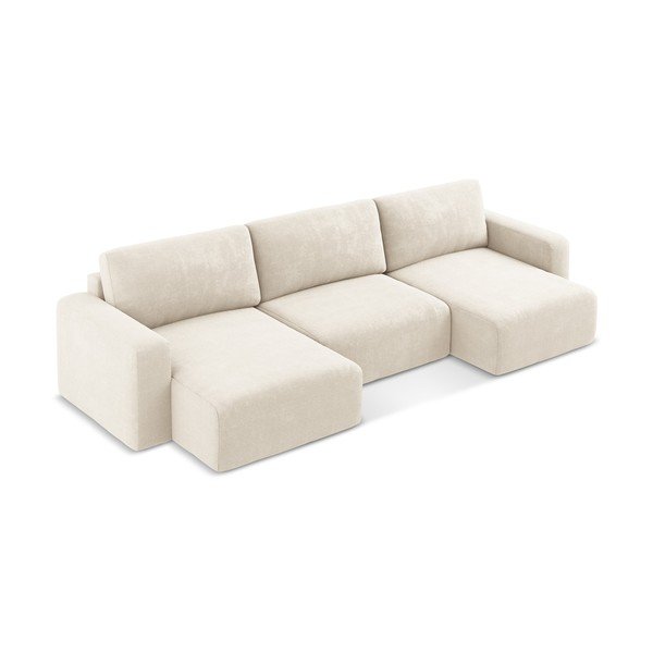 Kreminės spalvos sulankstoma/su sandėliavimo vieta kampinė sofa iš šenilinio audinio („U“ formos) Kona – Makamii-image-3