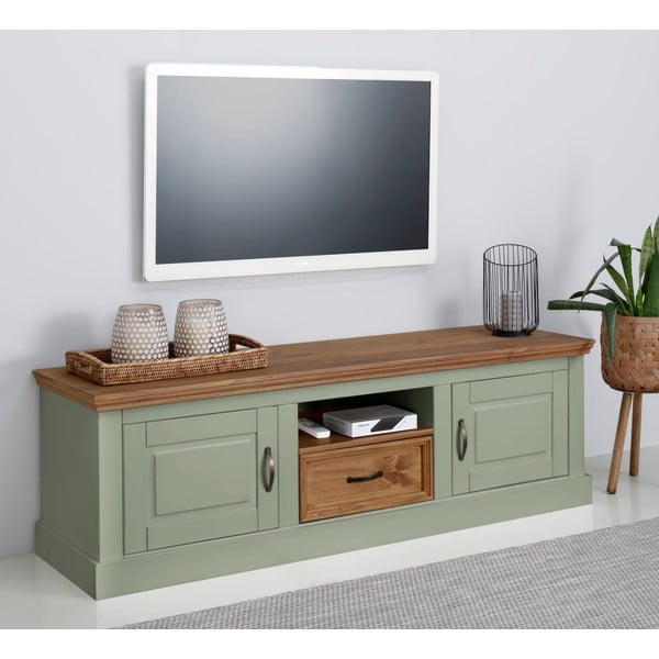 Iš pušies masyvo TV spintelė šviesiai žalios spalvos 160x50 cm Selma – Støraa-image-1