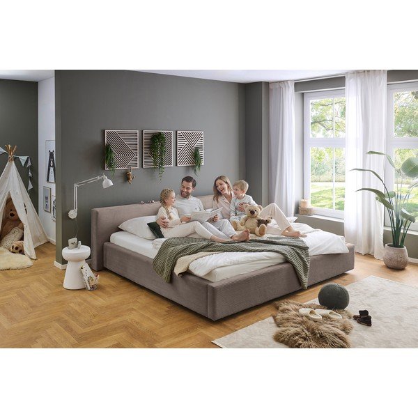 Taupe spalvos dvigulė lova audiniu dengta su sandėliavimo vieta su lovos grotelėmis 200x240 cm Cube – Meise Möbel-image-1