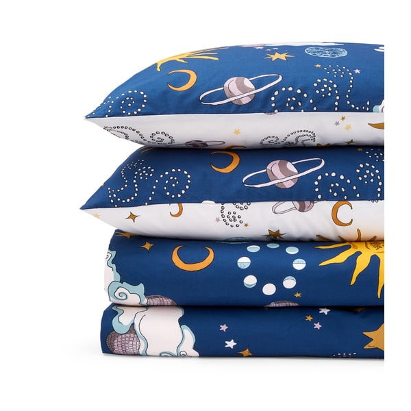 Baltos spalvos/mėlynos spalvos iš medvilnės viengulė patalynė 135x200 cm Disco Space – Their Nibs