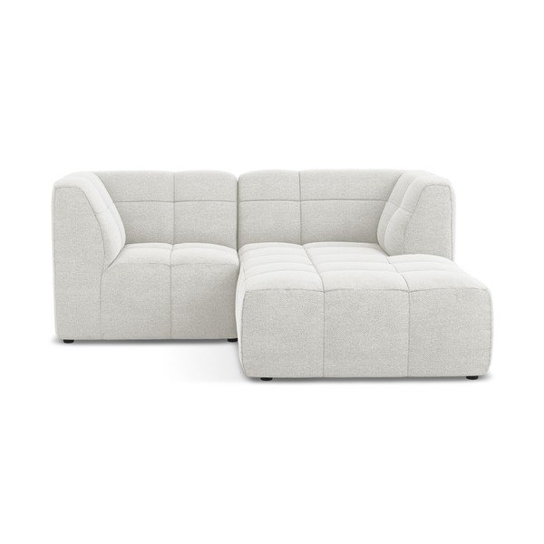 Baltos spalvos kampinė sofa iš boucle (su dešiniuoju kampu/su gultu) Aloha – Makamii