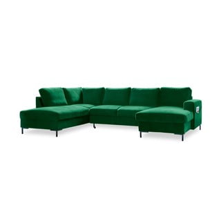 Žalia aksominė U formos sofa-lova Miuform Lofty Lilly, kairysis kampas