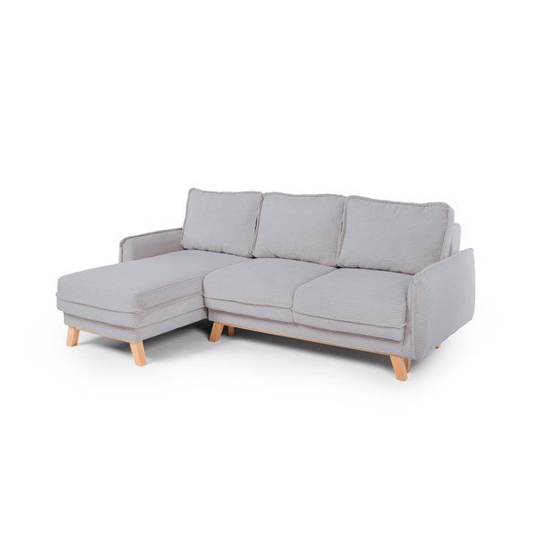 Šviesiai pilkos spalvos sulankstoma/su sandėliavimo vieta kampinė sofa iš kordinio velveto Tori – Bonami Selection-image-1