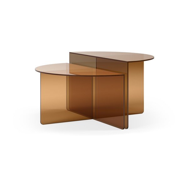 Rudos spalvos iš stiklo apvalios formos kavos staliukai 2 vnt. ø 80 cm Velta – MOME