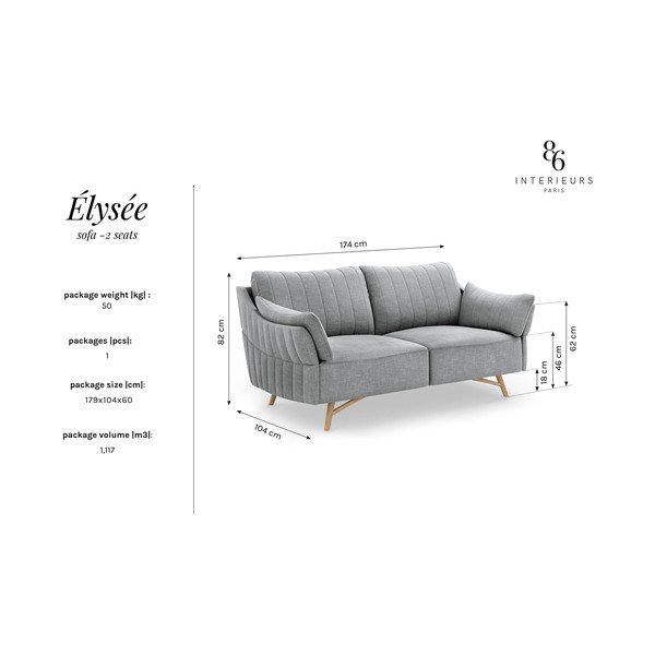 Pilka sofa Interieurs 86 Elysée, 174 cm-image-4