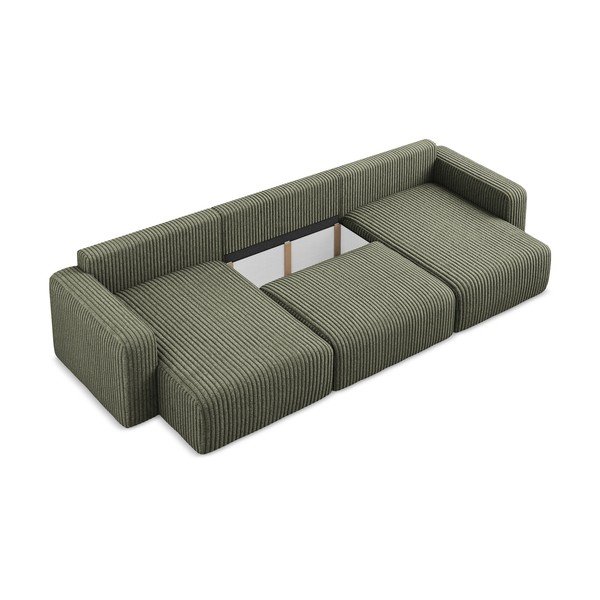 Žalios spalvos sulankstoma/su sandėliavimo vieta kampinė sofa iš kordinio velveto („U“ formos) Kona – Makamii-image-4