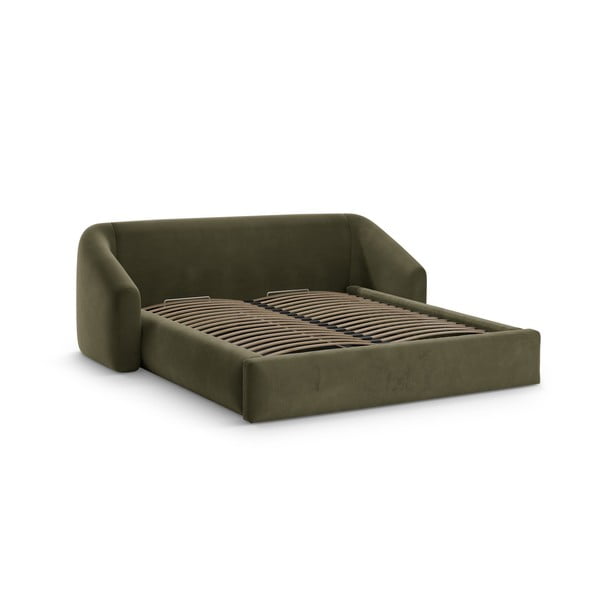 Žalios spalvos dvigulė lova audiniu dengta su sandėliavimo vieta su lovos grotelėmis 180x200 cm Campi – Cosmopolitan Design-image-2