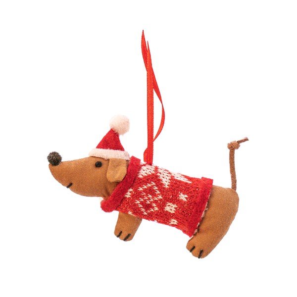 Iš tekstilės rankų darbo eglutės papuošimas 6 cm Sausage Dog – Sass & Belle