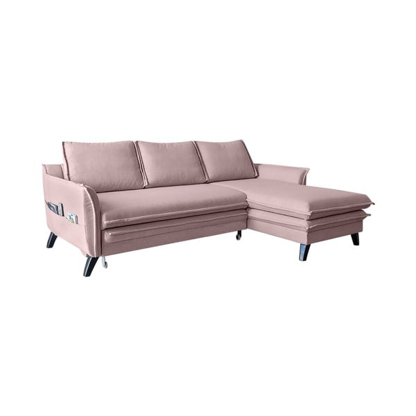 Rožinės spalvos sofa-lova Miuform Charming Charlie, dešinysis kampas